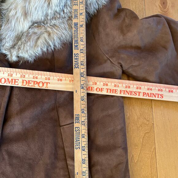 Vintage Highlander Leather winter coat Brown w/ Fur Collar M/L - Picture 13 of 15